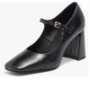 miss left Black Cute Mary Janes Square Toe Block High Heel Pump Ankle Strap Shoe